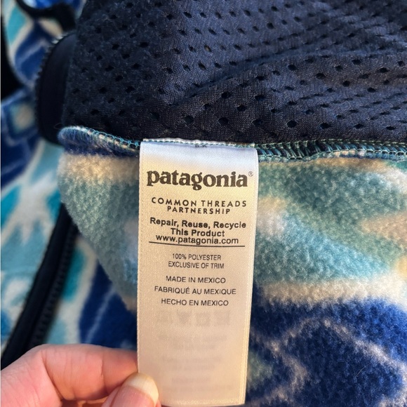 Patagonia Synchilla Snap-T Hooded Fleece Jacket Blue Diamond Geometric Small - Picture 5 of 6